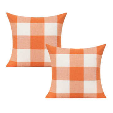 Outdoor Fall Throw Pillow Covers 22x22 Set of 2 Orange Buffalo Plaid