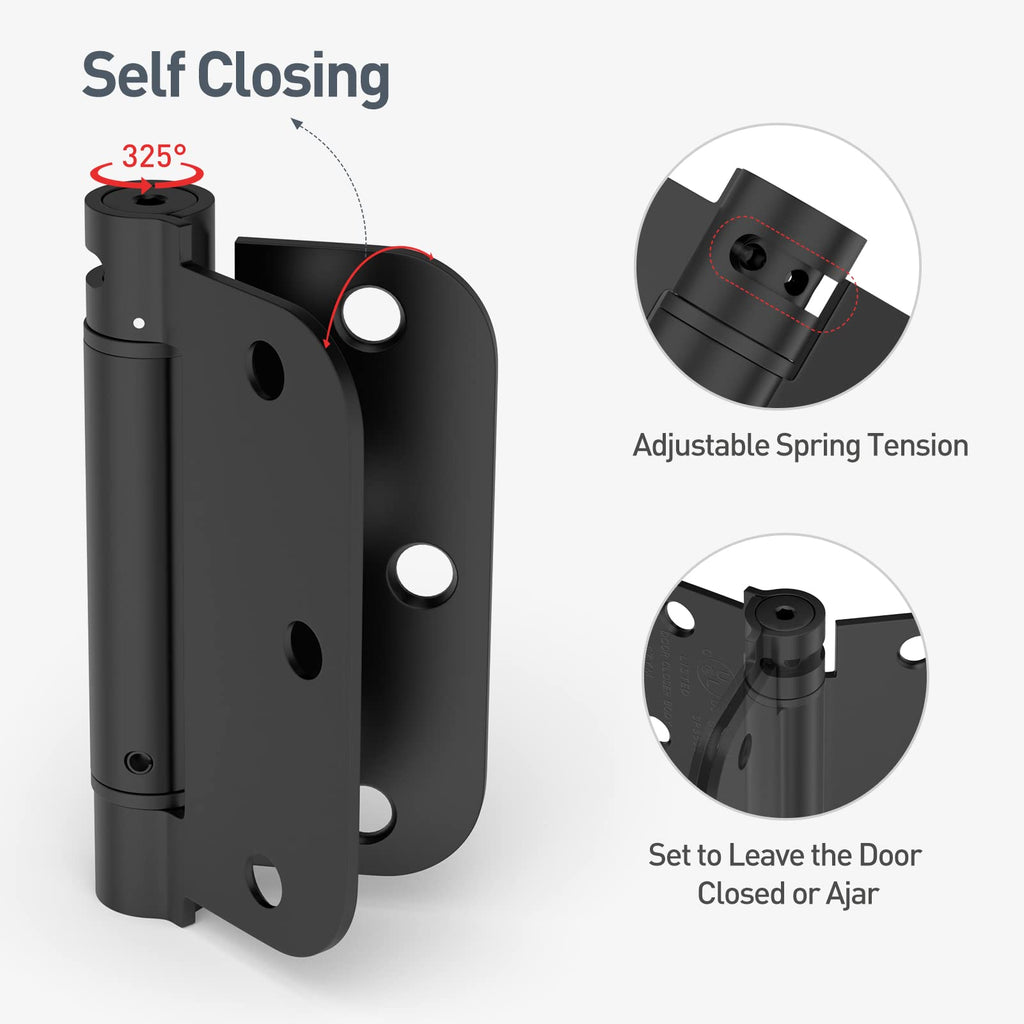 2 Pack Self Closing Door Hinges 3.5 Inch Spring Hinges, Matte Black