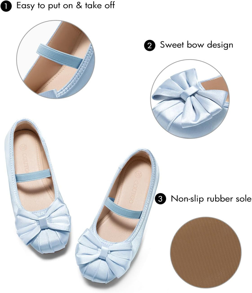 Girls Dress Shoes Bow Ballet Flats Satin Square Toe Mary Jane Shoes