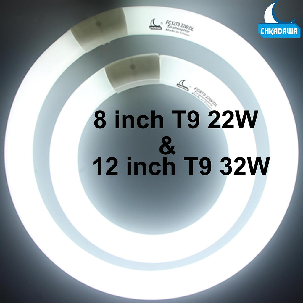 FC8T9 22W and FC12T9 32W Daylight Set, Round Fluorescent Bulb 8 inch T9 22 Watts & Circular Light Bulbs 12 inch 32