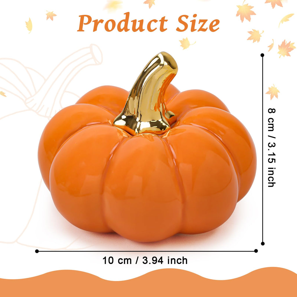 4 Inch Ceramic Pumpkins for Fall Home Decorations - Orange