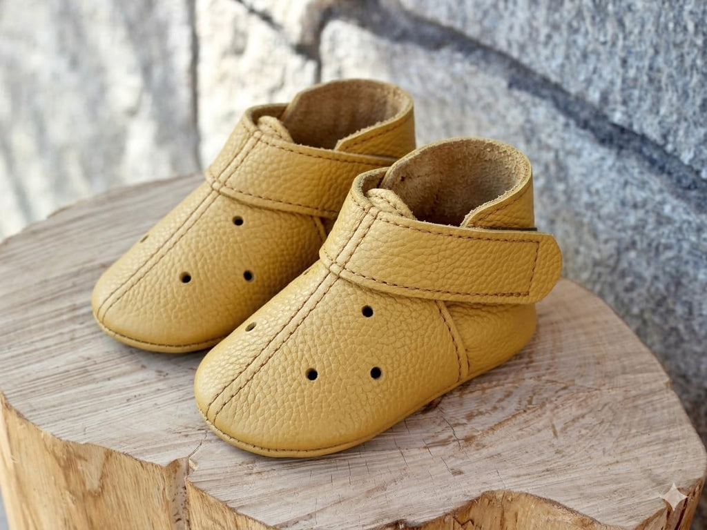 Leather Baby Shoes, Yellow Soft Sole Moccasins, Real Leather Infant Booties, Handmade Toddler, Newborn Shower Gift