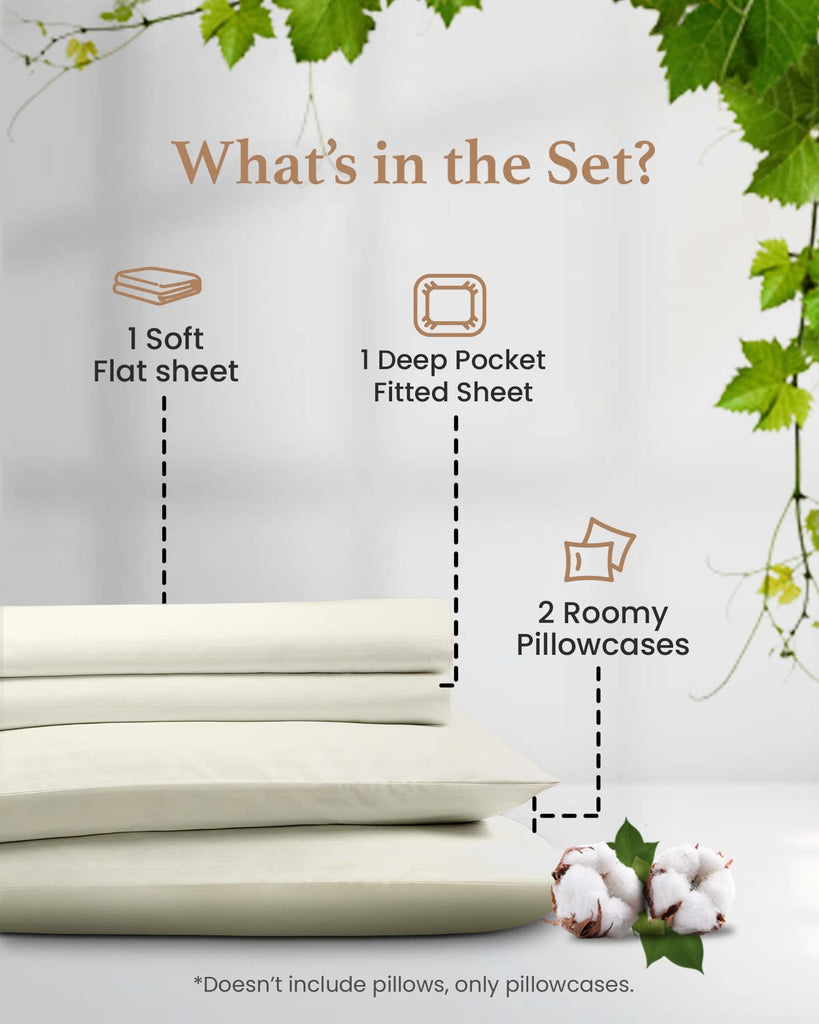 100% Egyptian Cotton RV King Sheets 72 x 80, 4 Piece Camping Sheets, Ivory