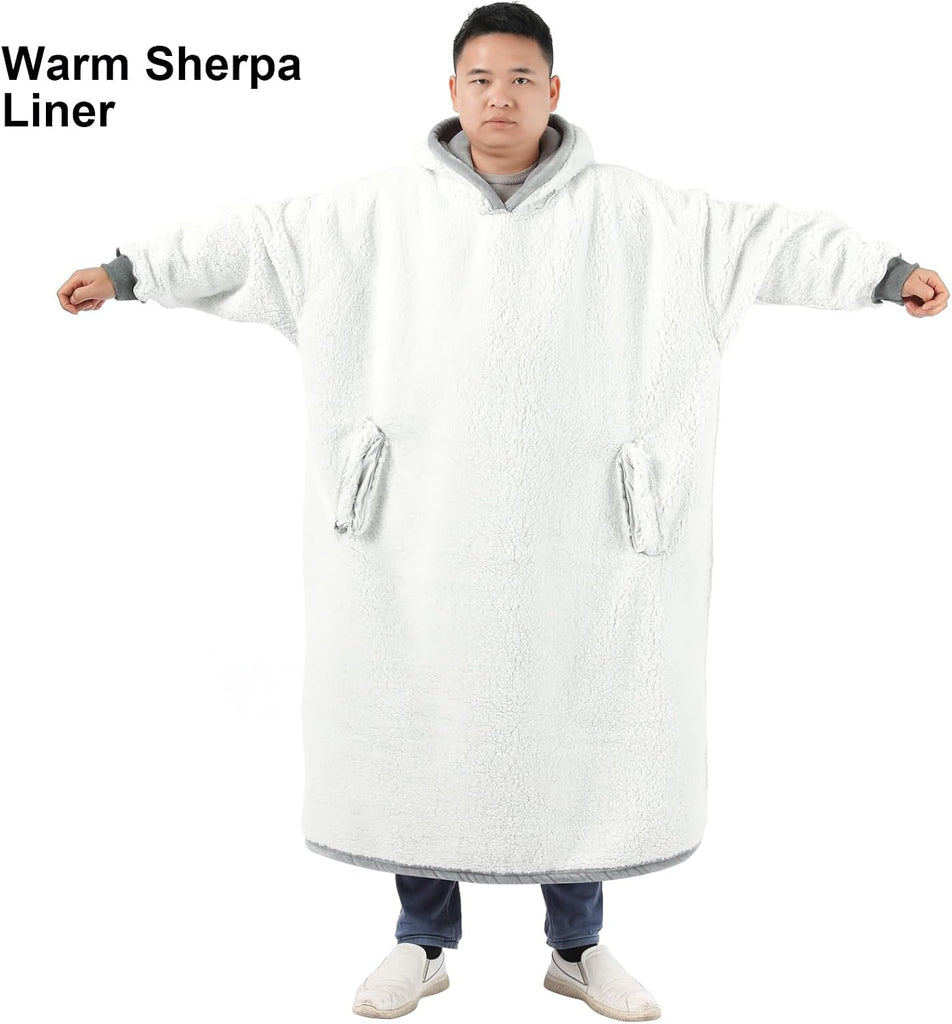 Oversized Sherpa Wearable Blanket Hoodie Birthday Gifts for Men and Women Long Soft Flannel Plush Blanket Sweatshirt