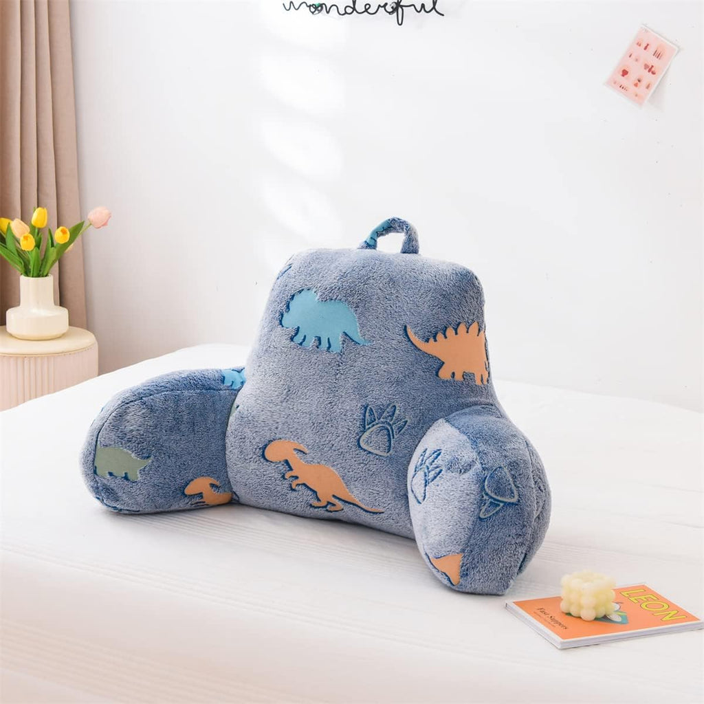 Kids Teens Glow in The Dark Dino Reading Pillow for Sitting up in Bed Sofa