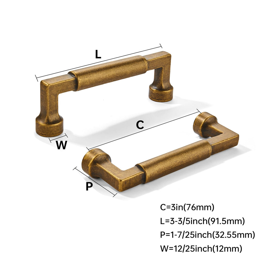 10-Pack 3-Inch(76mm) Antique Brass Cabinet Pulls,Vintage Brass Solid Handles Cabinets, Cupboards, Drawers and