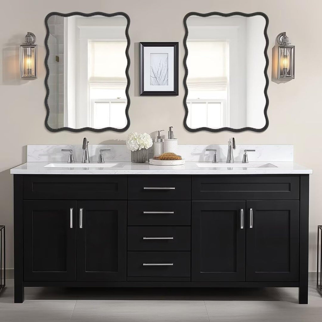 20x28 Black Wavy Irregular Bathroom Mirror, Wall-Mounted