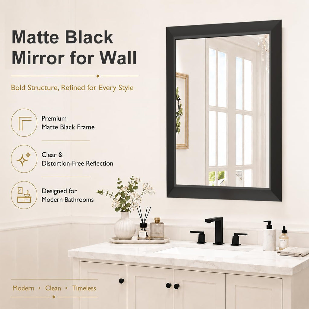 30x30 Matte Black Bathroom Vanity Mirror for Over Sink