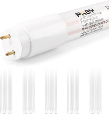 25 Pack 4FT T8 LED Type A+B Tube Light, 18W(32W Equivalent) 2250LM, 5000K, Plug & Play or Ballast Bypass, Single or