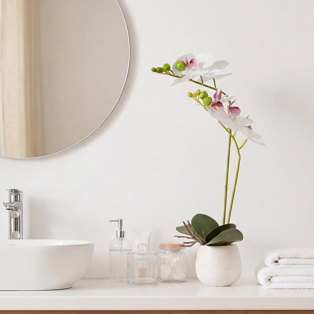 Fake Orchid in Vase Artificial Orchids that Look Real with Pot Artificial Flowers Decor (White)