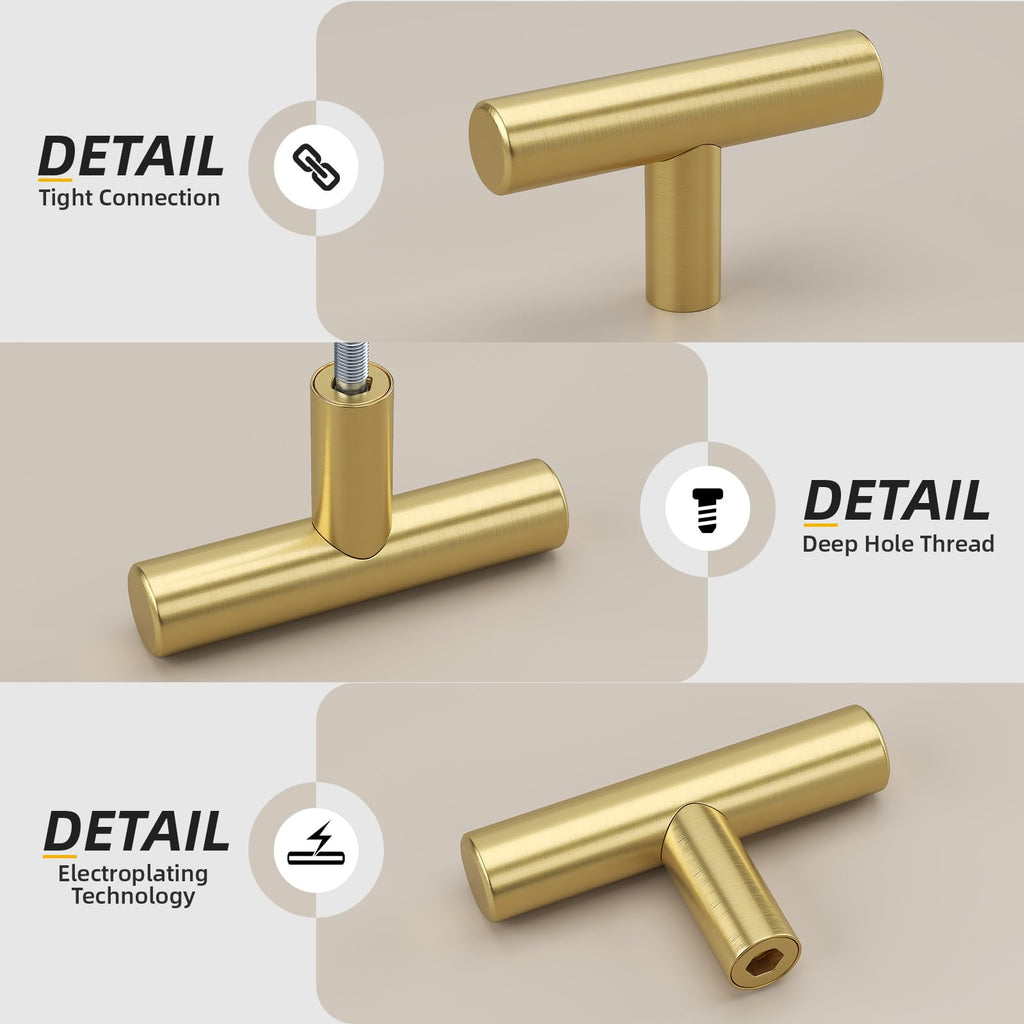 20 Pack Gold Cabinet Knobs Brushed Brass Cabinet Knobs, 2Inch