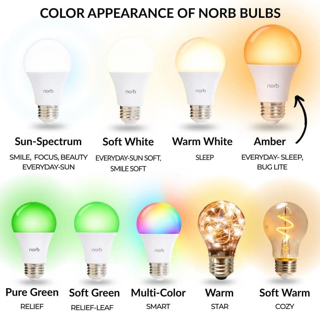 Everyday Sleep Light Bulb - No Blue, Amber LED, 2000K Nighttime Lighting, Dimmable A19 Bulb Promotes Natural