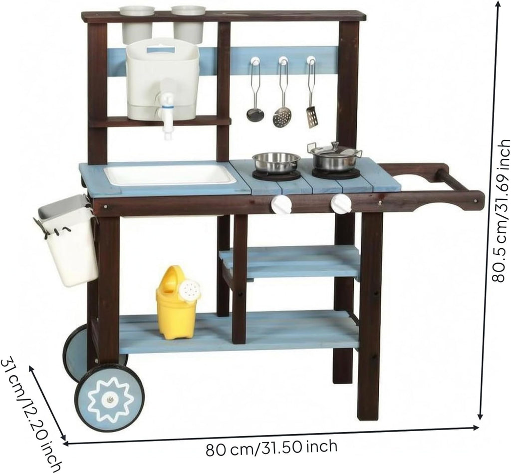 Outside-Play House-Shaped Kitchen-Style Wooden Play Kitchen Nicely Motor Skills for Children, Style to 1