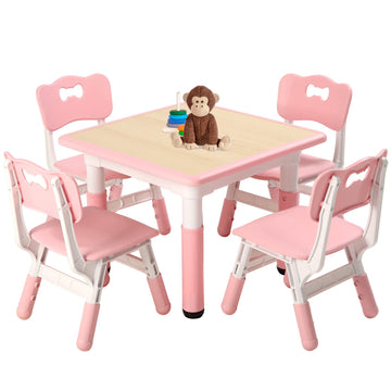 Kids Table and 4 Chairs Set, Height Adjustable Toddler Table and Chair Set for Ages 3-8, Easy to Wipe Arts & Crafts