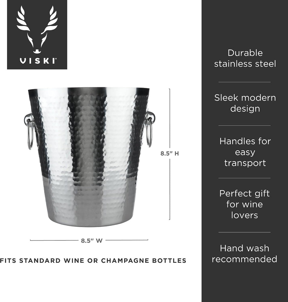 Hammered Metal Ice Bucket, Stainless Steel Beverage Drink Tub With Handles, Champagne, Wine, Beer and Cocktail