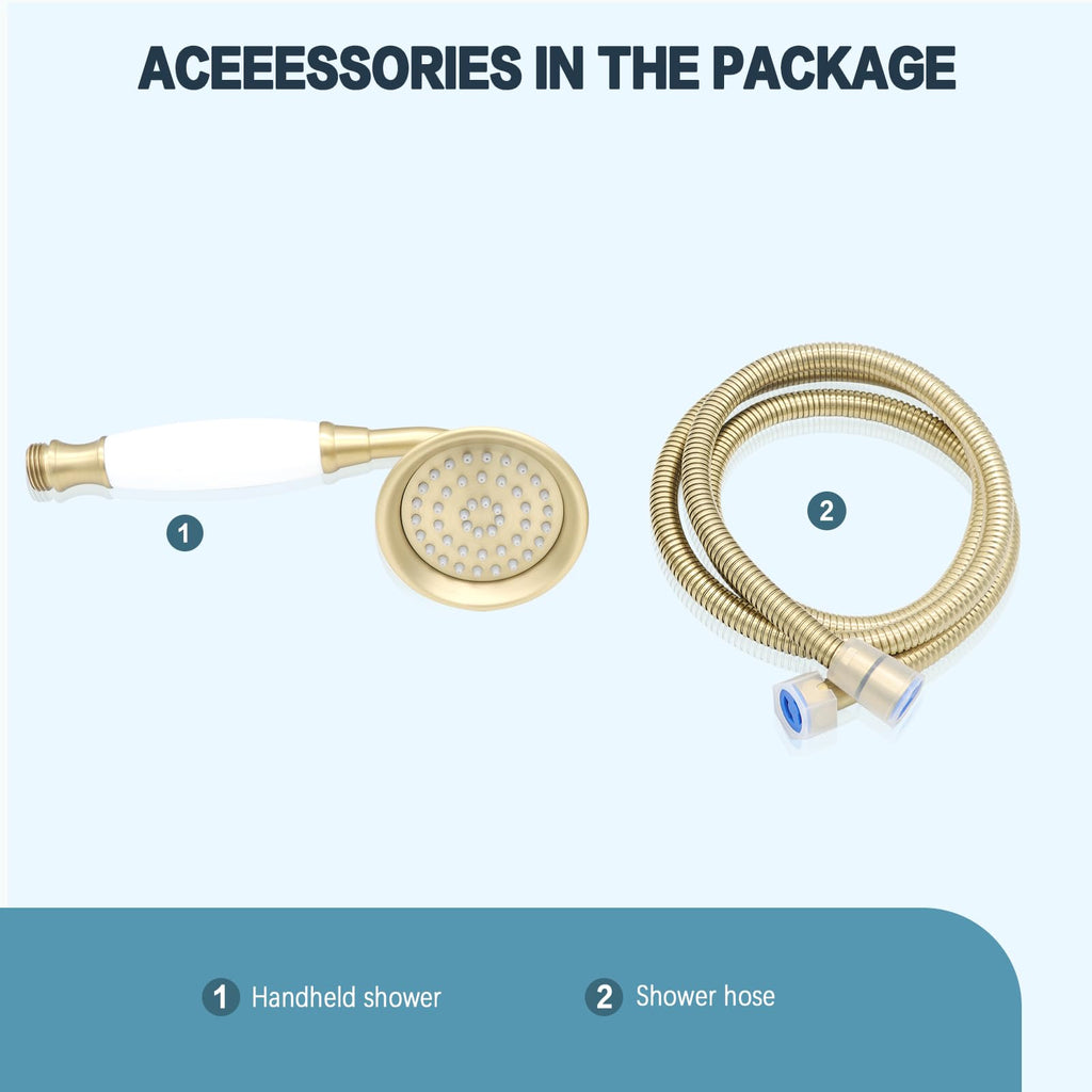 Vintage Hand-held Shower Rain Sprayer Telephone Shaped Ceramic Shower Head with 59 Inch Hose , Brushed Gold