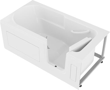 Walk In Tub 60'' x 30'' White Acrylic with Chrome Accents Right Drain, Low Threshold, Slip-Resistant Floor, Easy