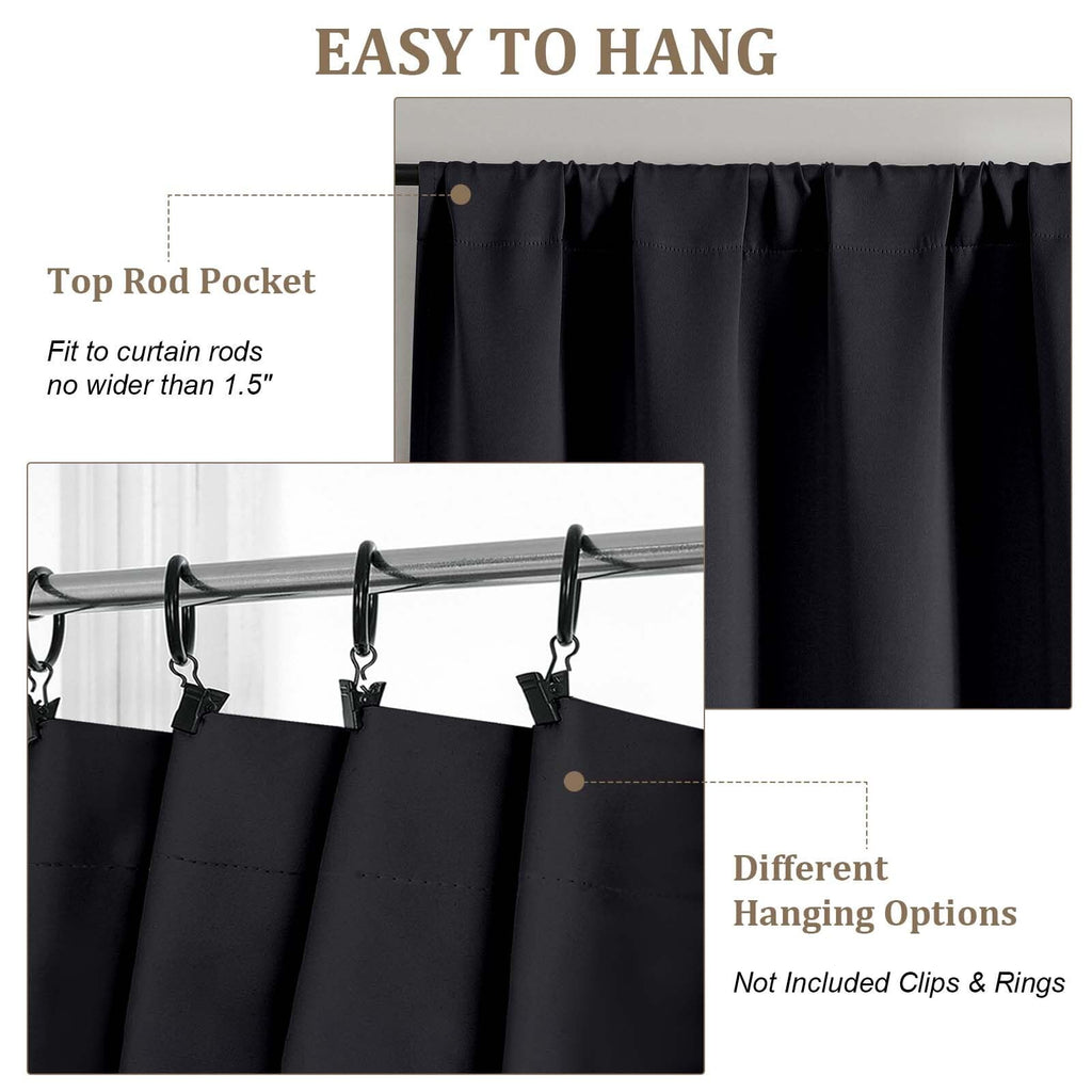Black Blackout Curtains 120 Inches Long 2 Panels, Thermal Insulated Extra Long Window Curtains, Rod Pocket Window
