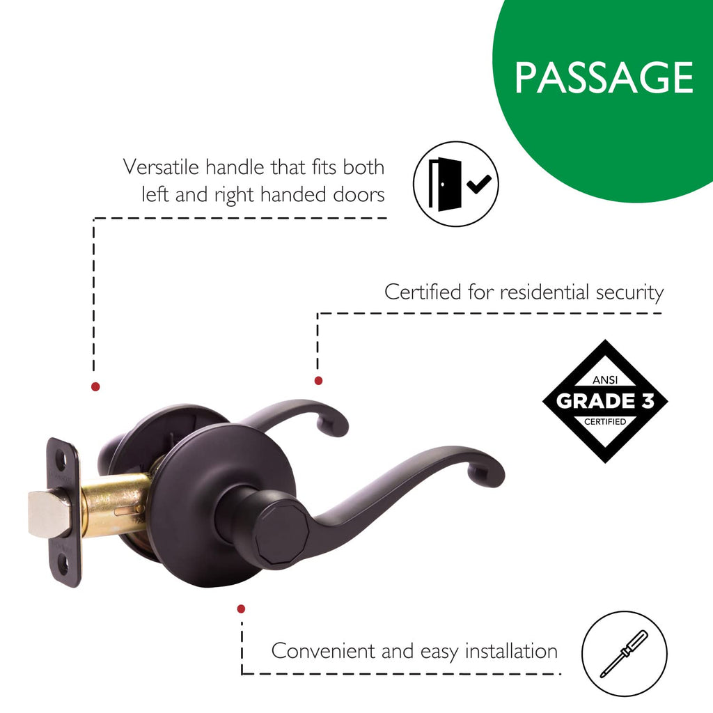 Scroll Passage Door Lever, Matte Black