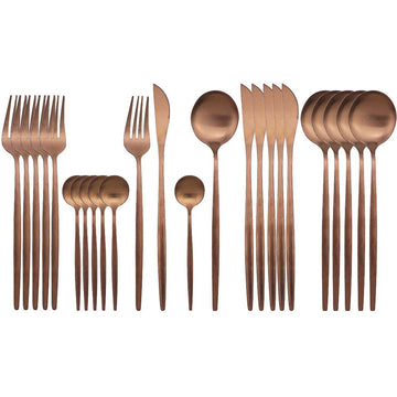 Rose Gold Silverware Set, 24 Pieces Stainless Steel Copper Flatware Set Cutlery Sets, Include Knife Fork Spoon