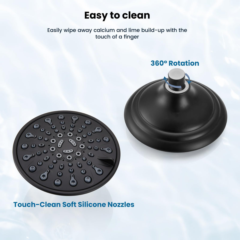 Shower Faucet Set with Valve 6 Mode Rain Head Matte Black