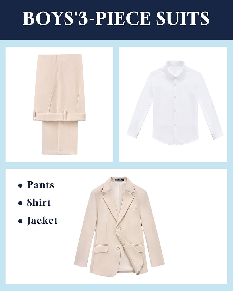 Boys' Slim Fit Suit 3 Pieces:Jacket, Pants, Shirt,Summer Suit Set for Teens Boys Wedding Beach