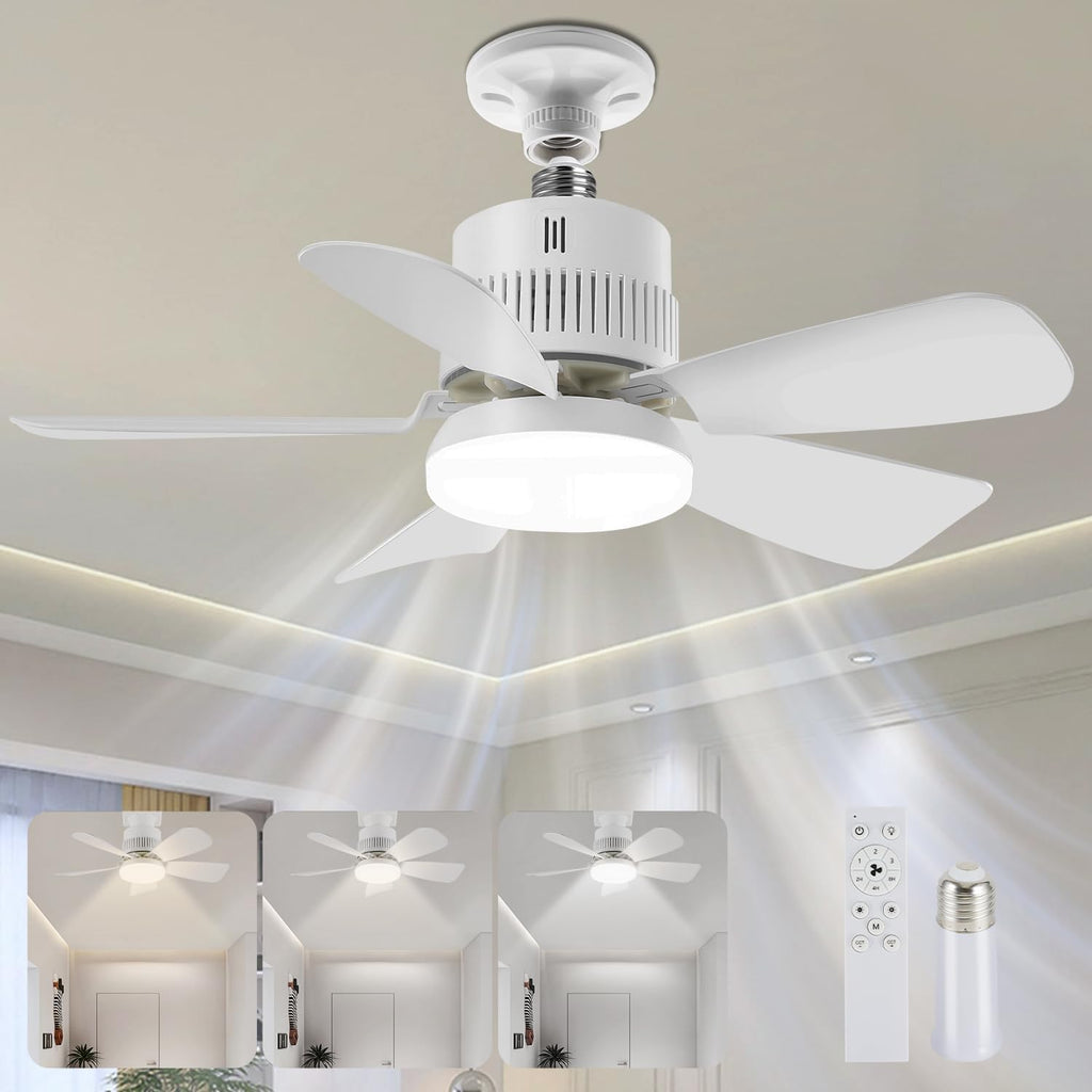Light Socket Fan with Remote(Pairing Required), Soft 1000LM & CRI 80+ Eye-Friendly, High-Speed Ultra-Quiet, Memory Function, Durable Light Bulb Fan for Garages, Laundry Rooms, Closets, Porches, Attics A101-B0DT4DFHY9