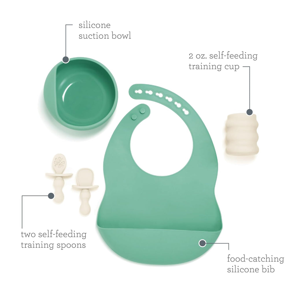Baby Led Weaning Kit, Piece Essentials Set - Includes Silicone Bib, Suction Bowl, Training Cup & Spoons, BPA-Free &