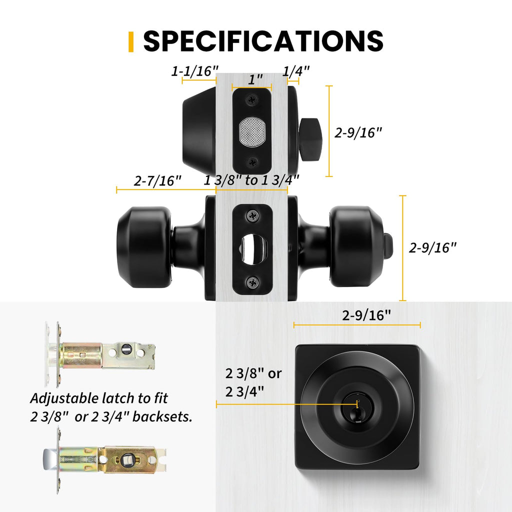 Exterior Deadbolt and Keyed Entry Door Knob Set, Key Entry Front Black Door Knob with Lock and Key (3 Pack)