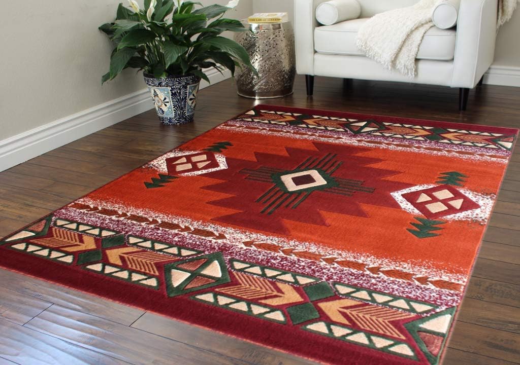 Southwest Native American Navajo Aztec Tribal Indian Orange Rust Carpet Area Rug