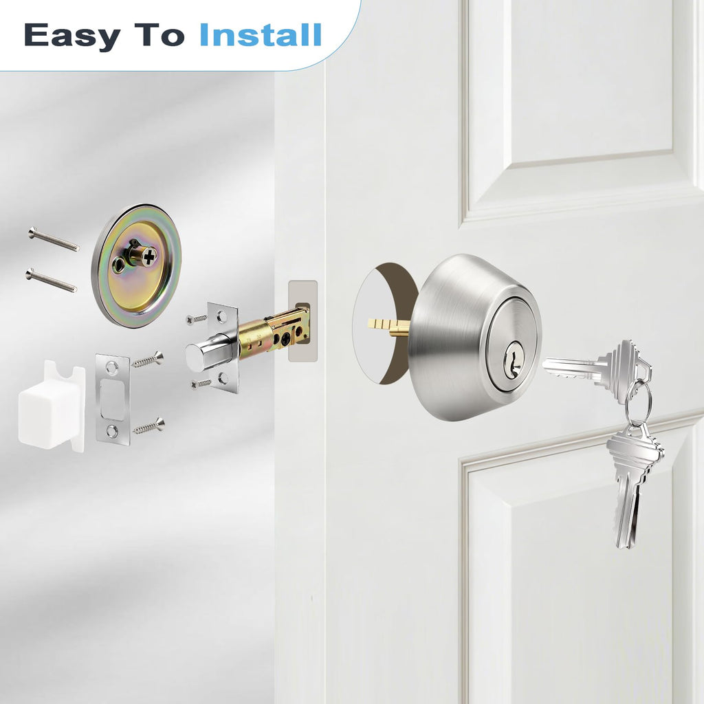2 Pack Satin Nickel Single Cylinder Deadbolt Lock Set, Keyed One Side Door Lock for Exterior and Interior Door, All