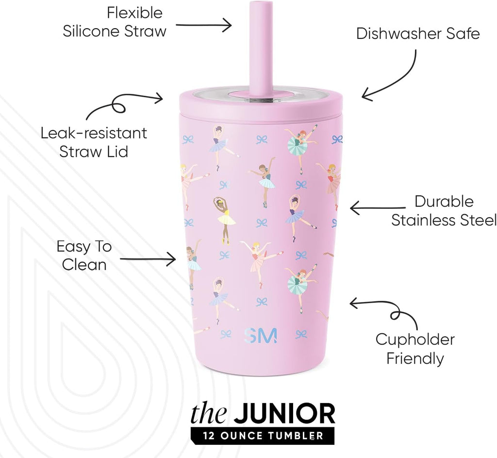 Stainless Steel Toddler Cup with Straw | 12oz | Ballerina