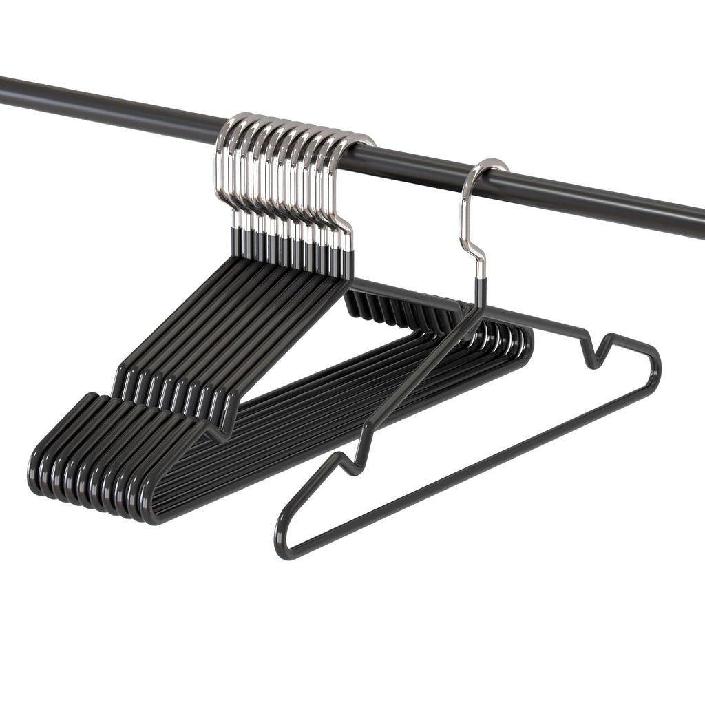 Metal Hangers Non-Slip Suit Coat Hangers Chrome and Black Friction, Metal Clothes Hanger with Rubber Coating, 16