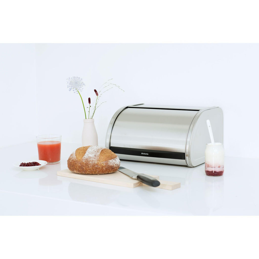 Roll Top | Medium | Matt Steel | Large Metal Front Opening Bread Store Countertop | Partly Flat Top for Extra