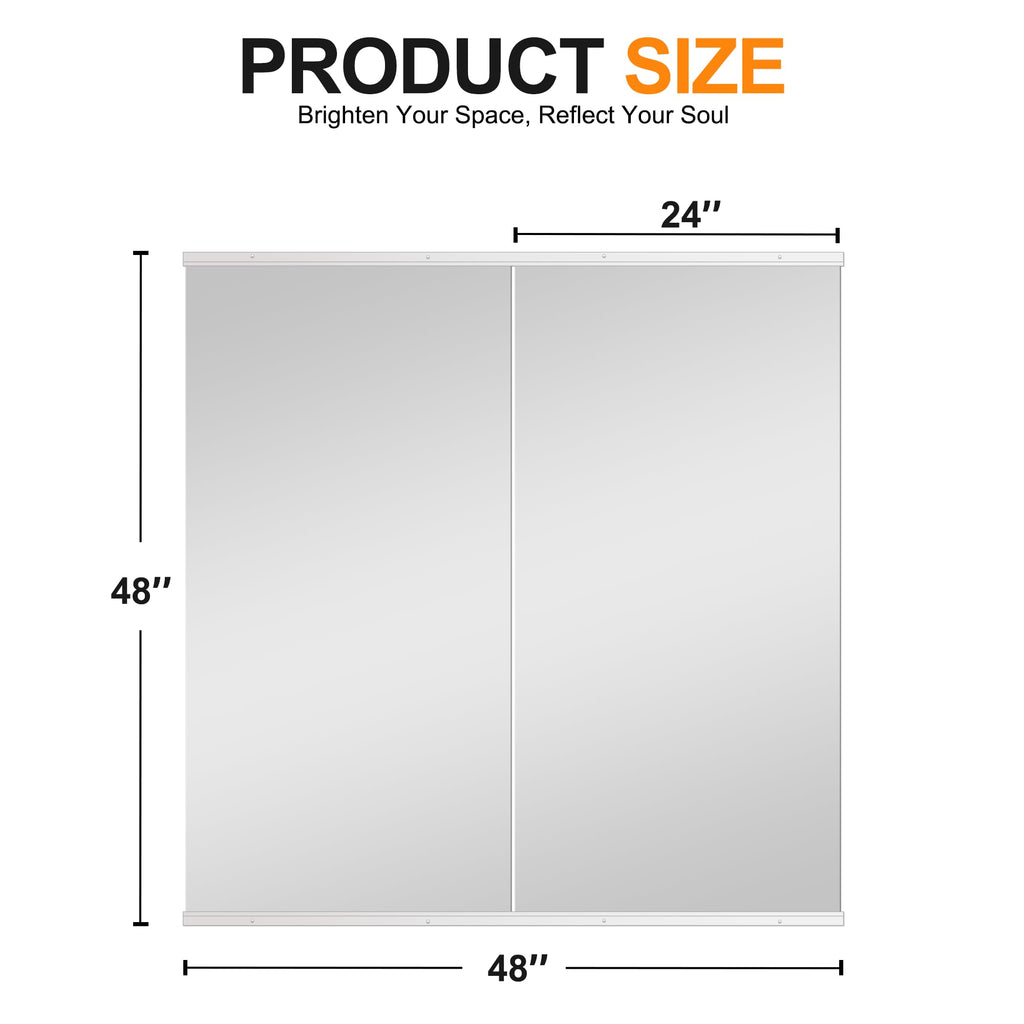 Gym Mirror,48''x24''x2PCS White,Large Full Body Tempered Glass Frameless, Wall-Mounted for Gym, Yoga, Garage