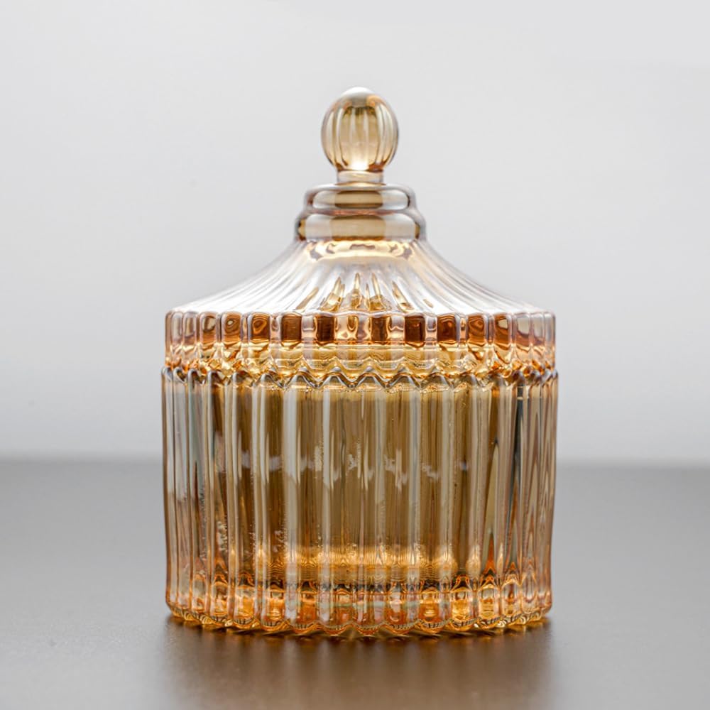 Amber Crystal Glass Jewelry Box, Jewelry Jar with Lid, Jewelry Dish Jewelry Tray Ring Holder, Jewelry Organizer