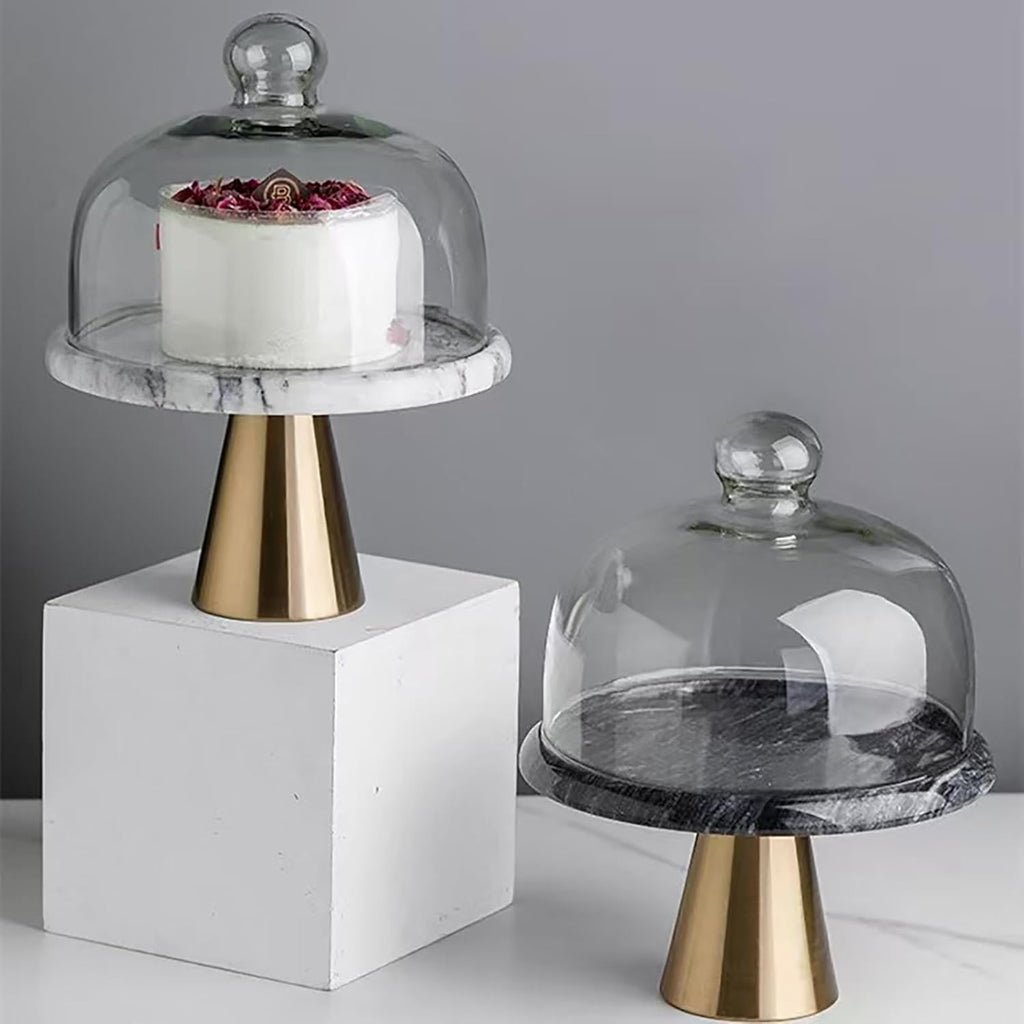 Marble Cake Stand, With Glass Dome Glass Display for Dessert & Fruit