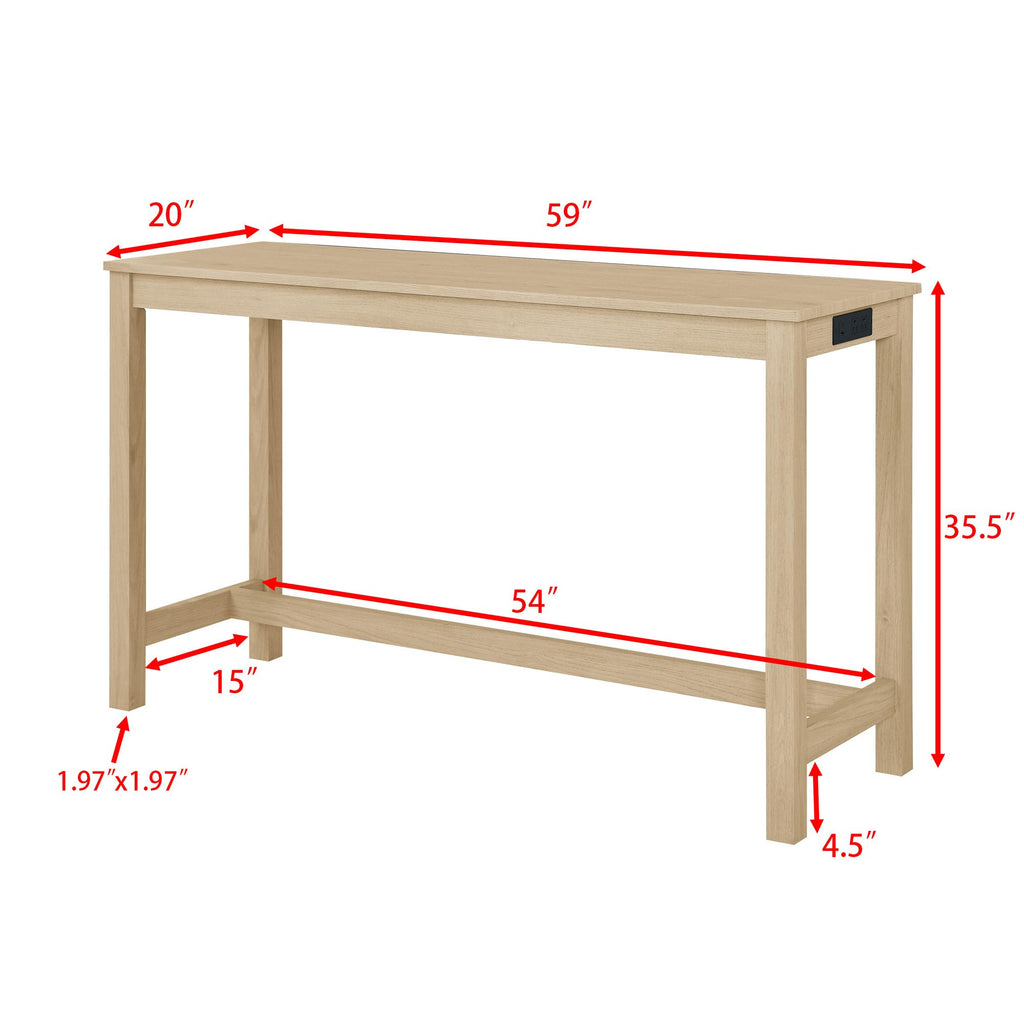 Industrial 3-Person Counter Height Bar Table Set with Power Outlet, 4-Piece Dinette Set with Padded Seat Stools