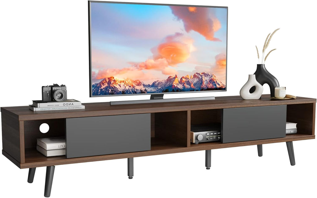 70 inch Mid Century Modern TV Stand for 75 inch TV, Low Profile TV Stand with Storage, Entertainment Center for