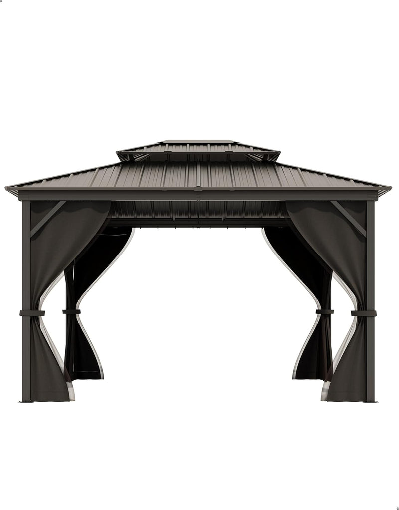 10x10 Ft Hardtop Gazebos with Heavy Duty Double Roof, Nettings and Curtains Galvanized Steel Outdoor Gazebos
