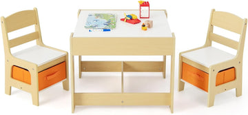 Kids Table and Chairs, in-1 Children Wooden Activity Set with Storage, Detachable Tabletop, for Art, Craft