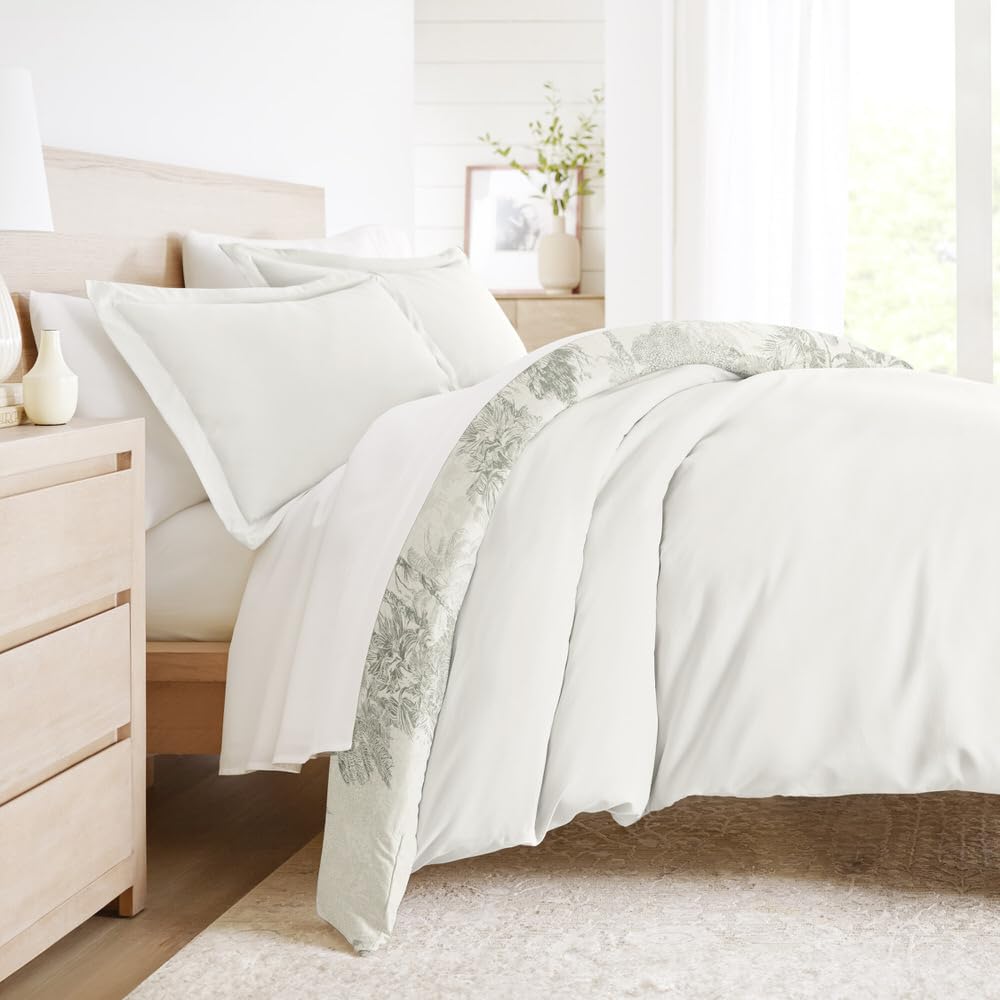 Duvet Cover Set Patterned Microfiber Ultra Soft Bedding in Paradise Toile - Paradise Toile Eucalyptus