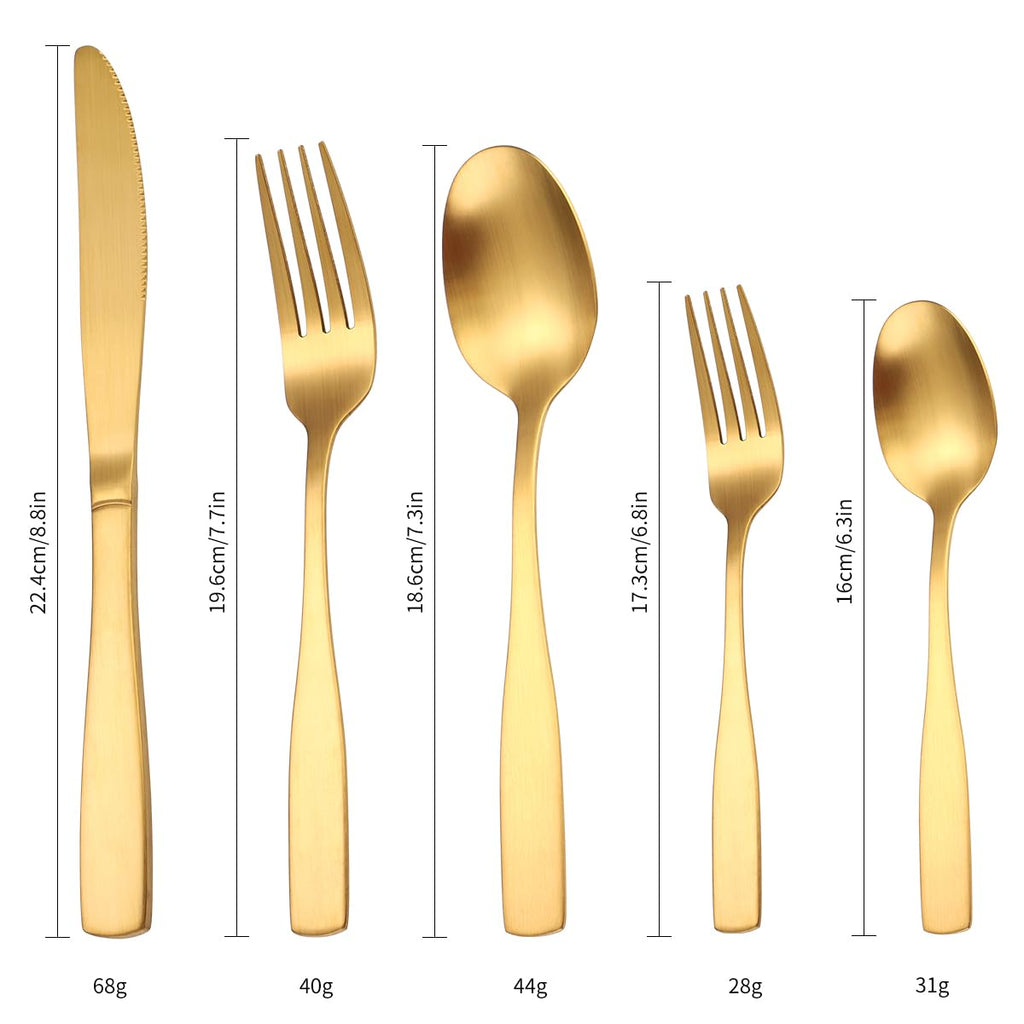 A·HOUSEWARE Gold Matte Cutlery Stainless Steel Silverware Satin Finish Flatware Set for 6 Tableware 30 Pieces Kitchen