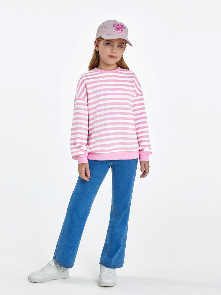 Girls Striped Crewneck Sweatshirt Long Sleeve Oversized Tops