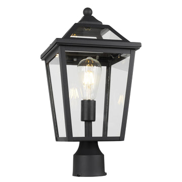 Colonial Outdoor Post Light Fixture, 8.5 Inch Large Modern Exterior Pillar Lantern with Black Finish & Clear Glass