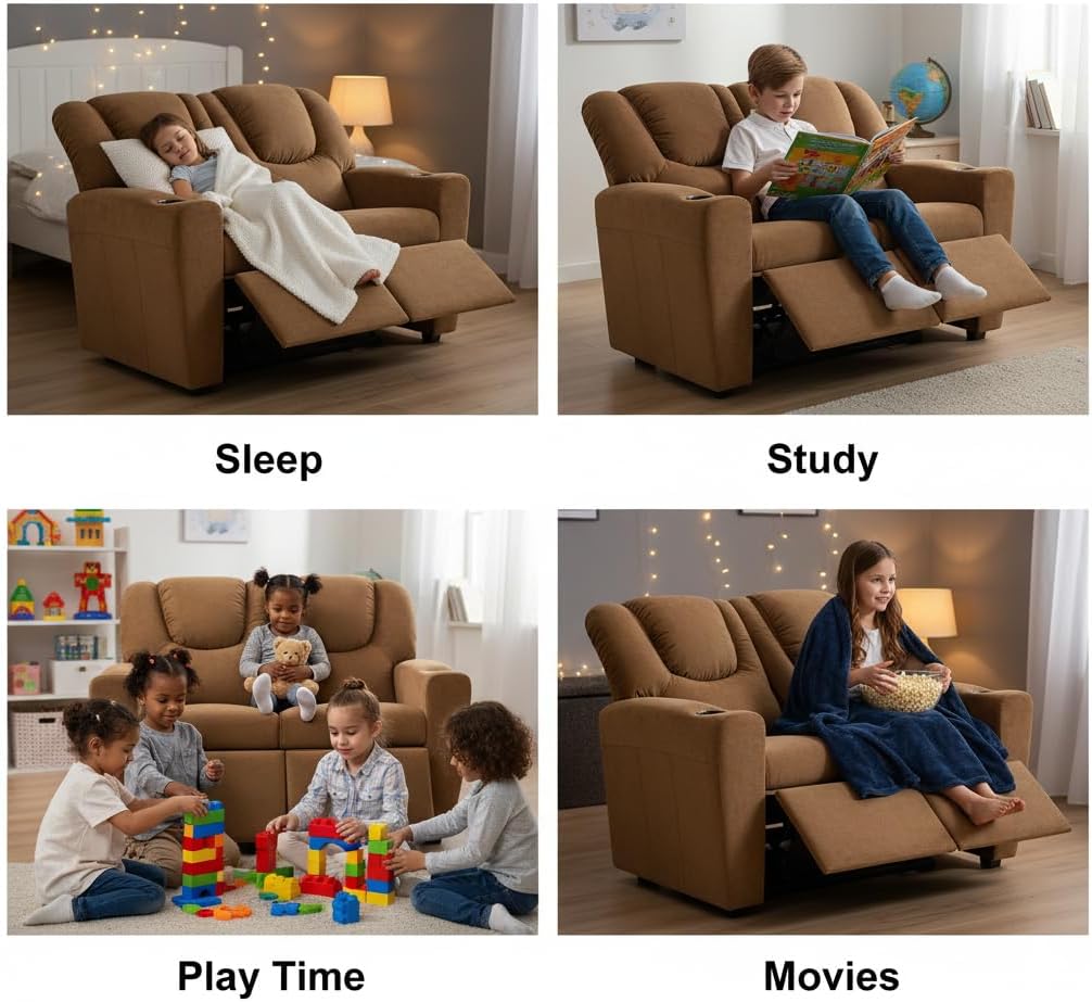 Suri Kids Recliner Loveseat - Comfortable Seater Kids Recliner with Dual Cup Holders, Footrests, Soft Microfiber