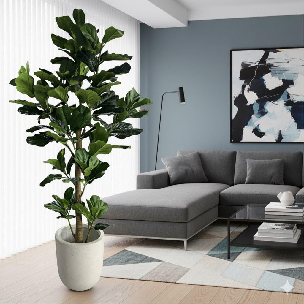 Artificial Fiddle Leaf Fig Tree 6ft Tall, Decorative 180CM Faux Plant, Fake Ficus lyrata Silk Trees