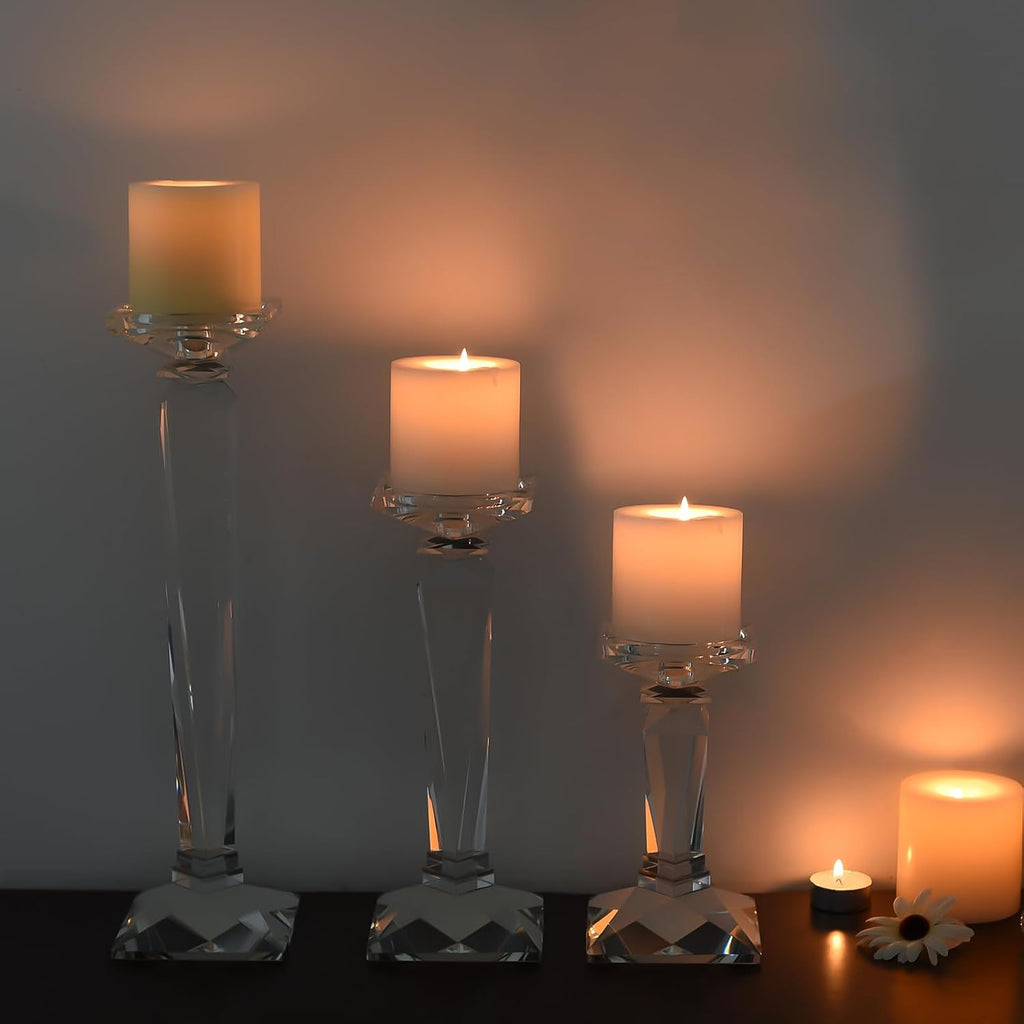 Crystal Candle Holders Set of 3, 9",10.5",11.5" Tall Crystal Candlestick Holders, Candlestick Holders Taper Candle