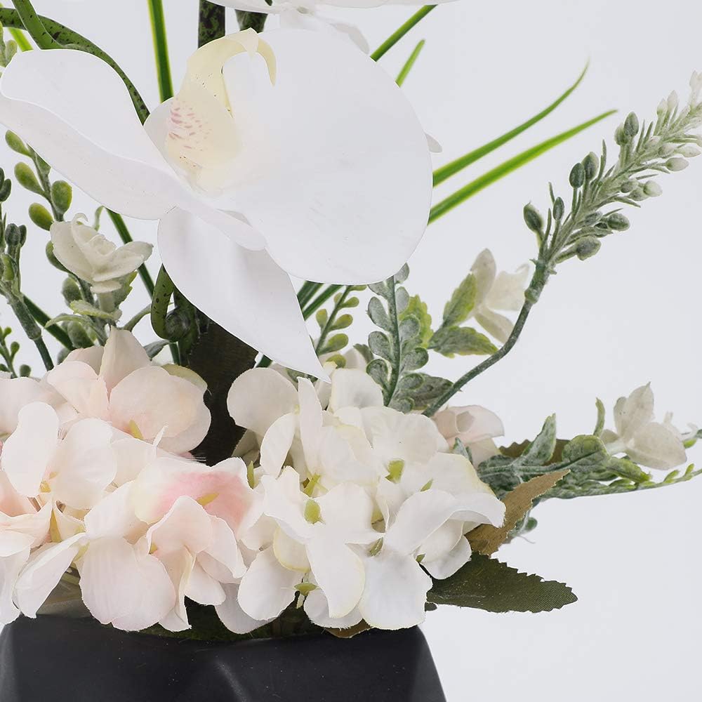 Artificial Potted Orchid Flower for Table Centerpieces,Real Touch White Fake Orchid Flowers in Vase Decoration (Style