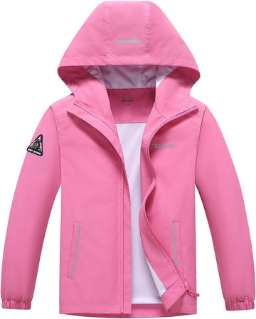 Boys Girls Rain Jacket Lightweight Waterproof Hooded Mesh Lined Raincoat Windbreakers for Kids